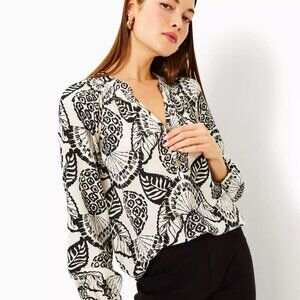 New Lilly Pulitzer Elsa Silk Top, Coconut Pineapple Princess Allover